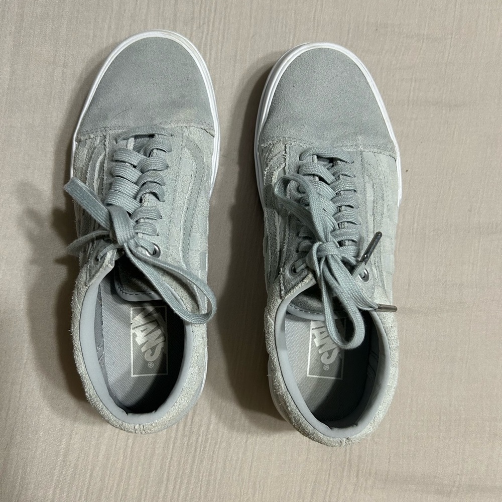Vans Old Skool Stacked Embroidered Checkerboard Suede Gray Sneakers